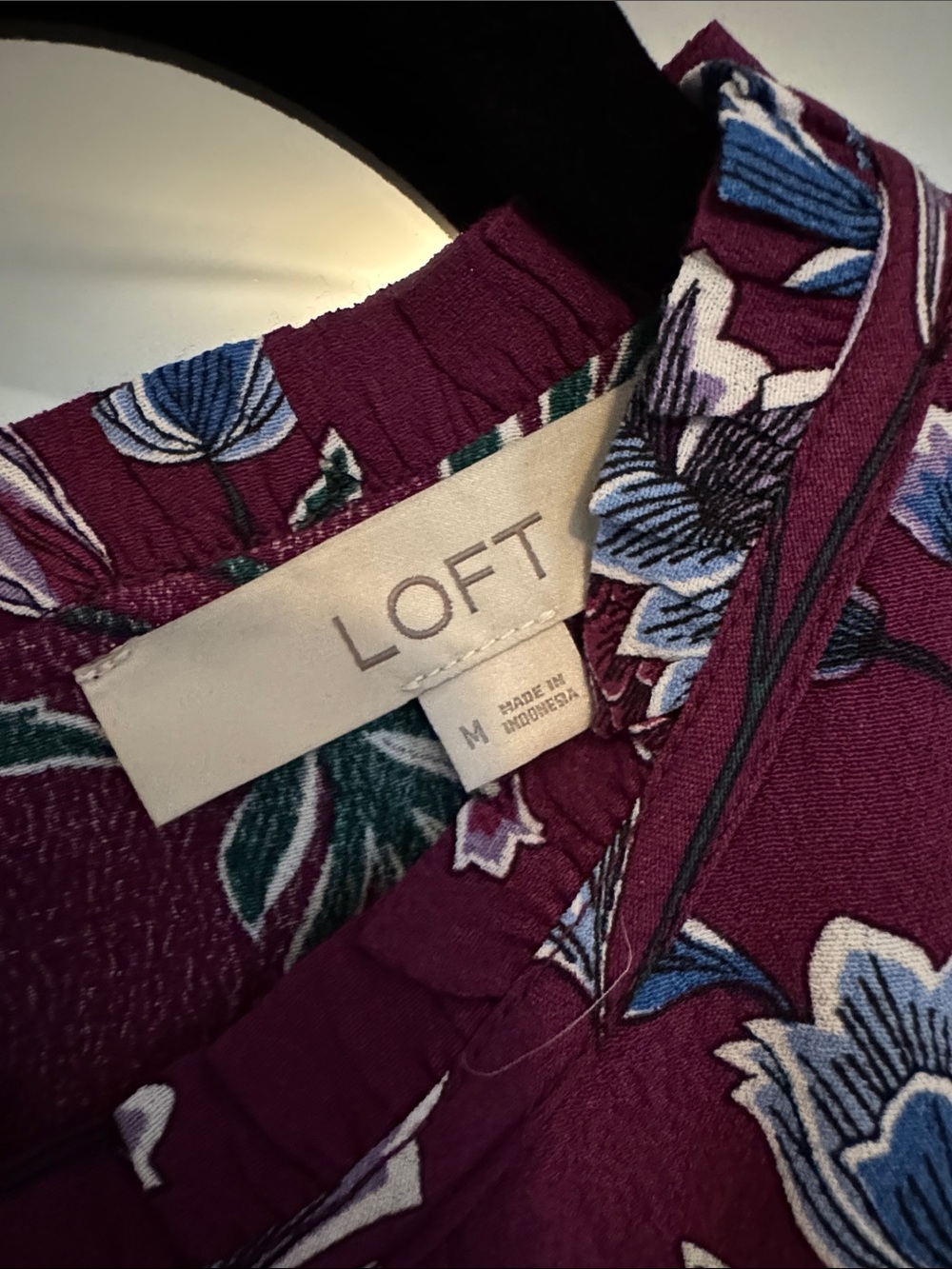 LOFT Burgundy Floral Ruffle Sleeve Blouse - Picture 2 of 2